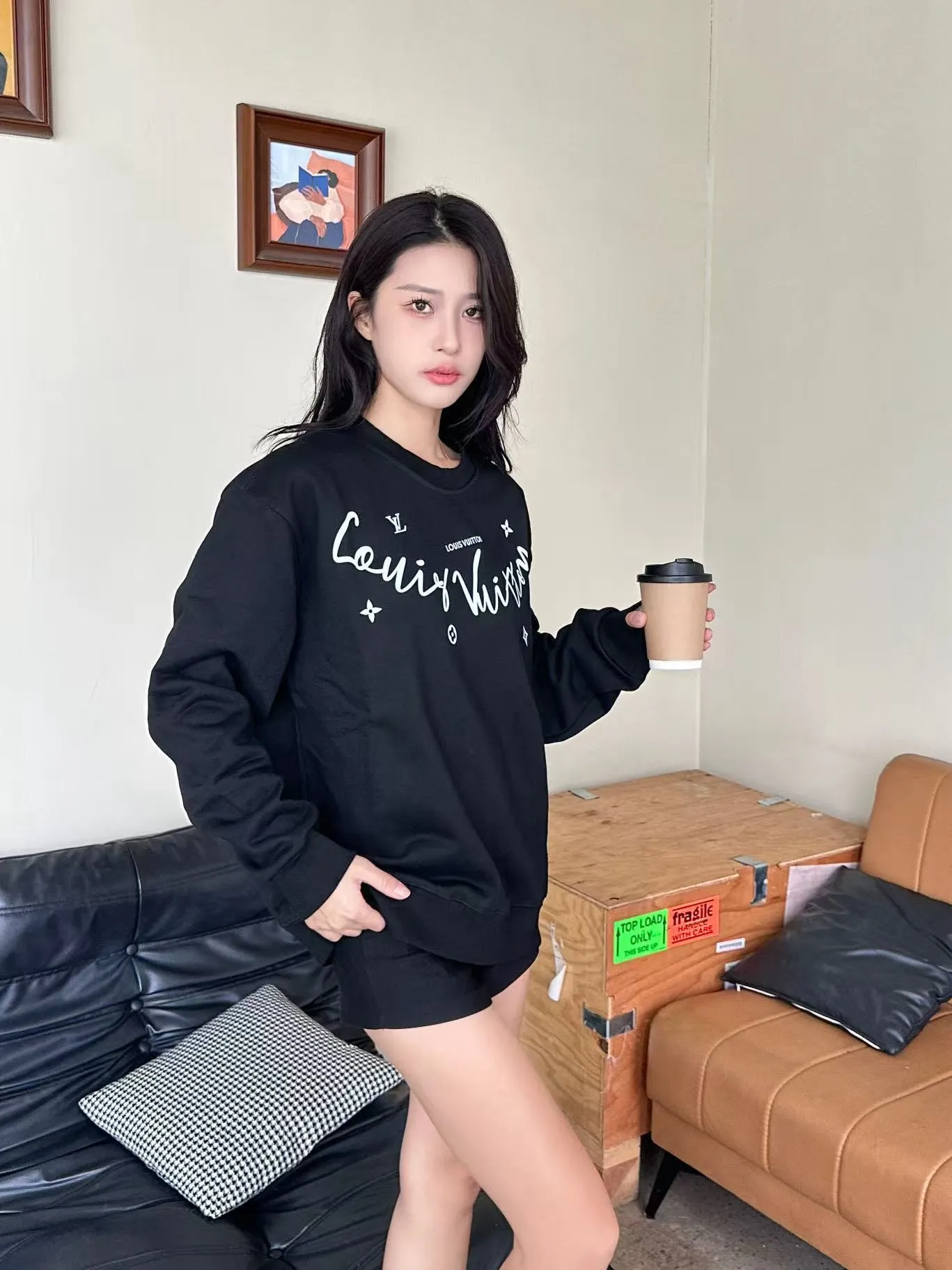 Louis Vuitton/Louis Vuitton 25Fw neckline signature crew neck sweatshirt